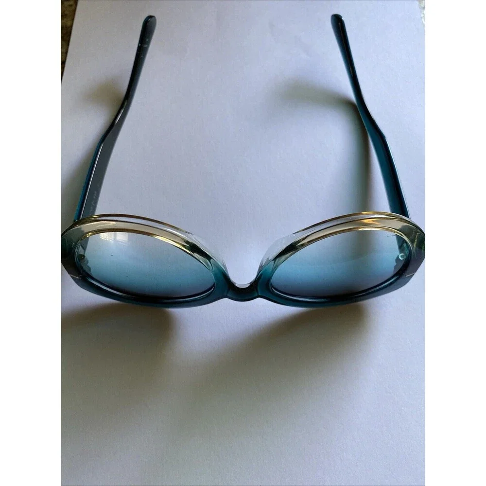 Women's Beige And Teal Green Round Sun Glasses